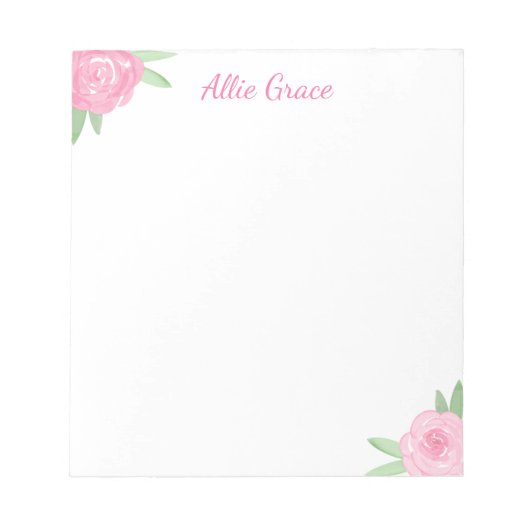 Pink Rose Floral Notepad - Personalized Name Notizblock (Vorderseite)