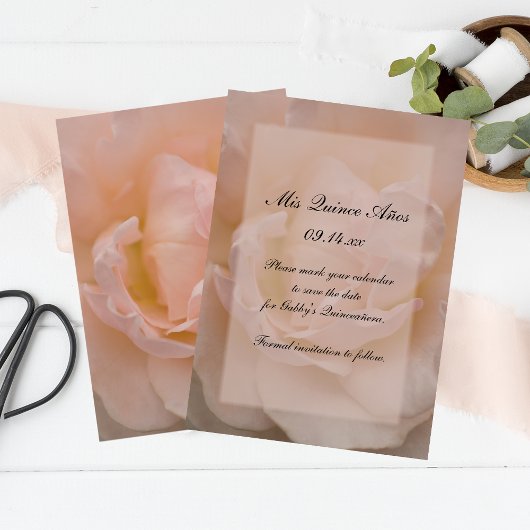 Pink Rose Floral Quinceñera Save the Date