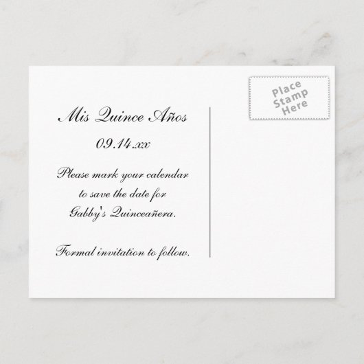 Pink Rose Floral Quinceñera Save the Date Ankündigungspostkarte (Rückseite)