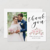 Pink Rose Floral Script Hochzeitsschreiben Foto Vi Postkarte (Vorne/Hinten)