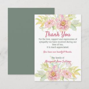 Pink Rose Floral Vielen Dank für Ihr Beileid Dankeskarte