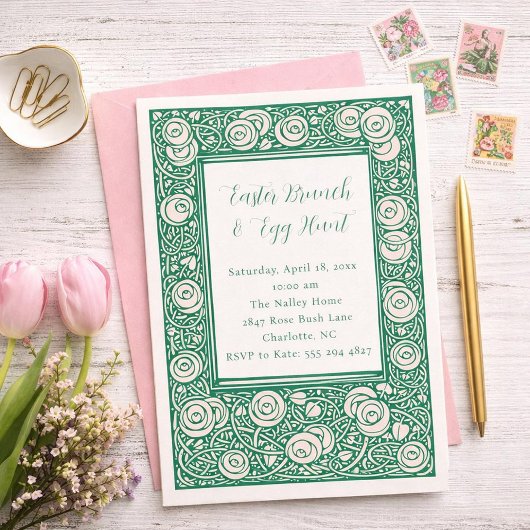 Pink Rose Flower Easter Brunch Invitation Einladung