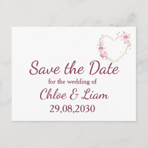 Pink Rose Flower Heart Wedding Save the Date Postkarte