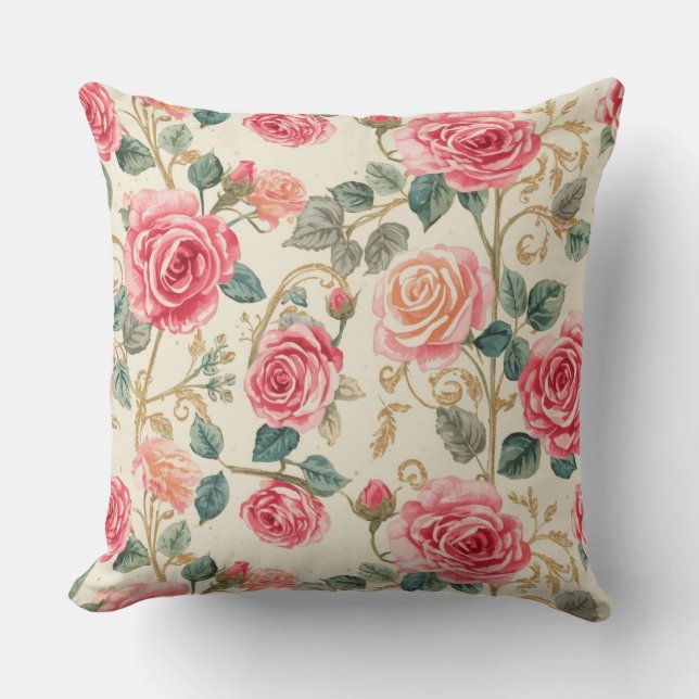 Pink Rose Flowers Pattern, Beautiful, Elegant Kissen (Vorderseite)