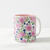 Pink Rose Flowers Pattern Zweifarbige Tasse (VorderseiteRechts)