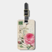 Pink Rose Französisch Akzente Gepäckmarke Gepäckanhänger (Vorderseite vertikal)