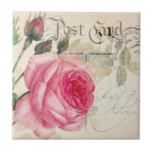 Pink Rose Französisch Postcard Keramik Tiles Fliese