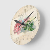 Pink Rose französische Postkartenmauer Runde Wanduhr (Winkel)