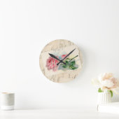 Pink Rose französische Postkartenmauer Runde Wanduhr (Zuhause)