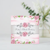 Pink Rose Frauen 50. Geburtstagsparty Einladung (Stehend Vorderseite)