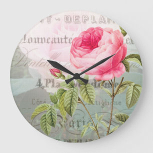 Pink Rose French Accent Clock Große Wanduhr