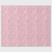 Pink Rose Funkelnd Laurel Floral Silver Diamonds Geschenkpapier (Flach)