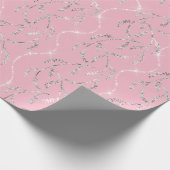 Pink Rose Funkelnd Laurel Floral Silver Diamonds Geschenkpapier (Ecke)