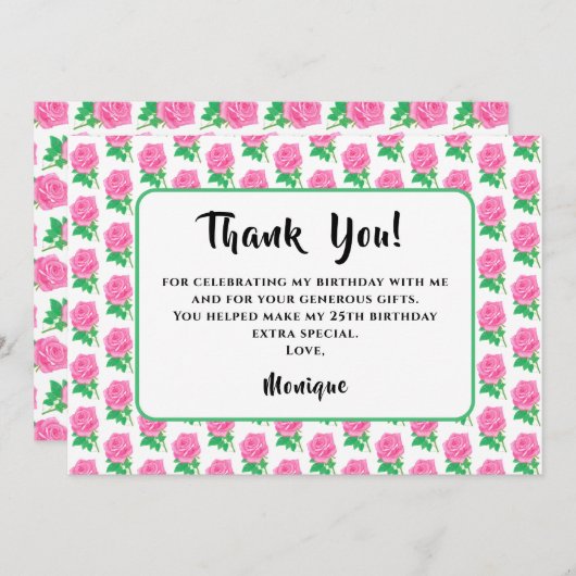 Pink Rose Geburtstag Danke Karte (Vorne/Hinten)