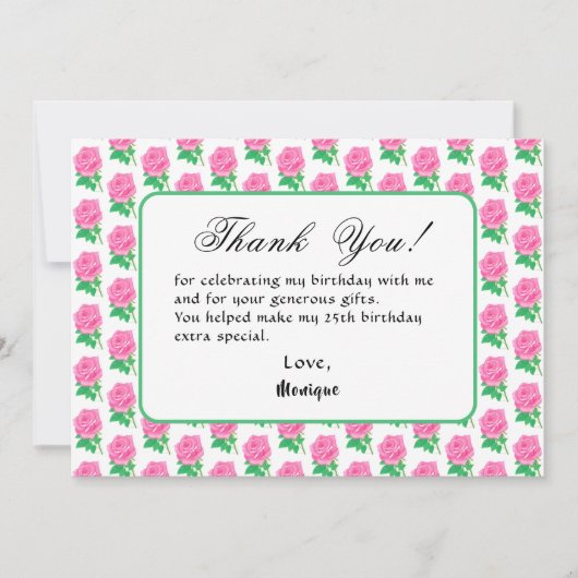 Pink Rose Geburtstag Danke Karte (Vorderseite)