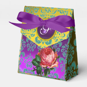 PINK ROSE, GELBE AQUAMARINER DAMASK, LILA GEM MONO GESCHENKSCHACHTEL