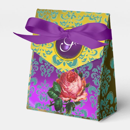 PINK ROSE, GELBE AQUAMARINER DAMASK, LILA GEM MONO GESCHENKSCHACHTEL (Vorderseite)