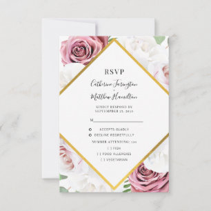 Pink Rose Geometric Floral Wedding RSVP Karte