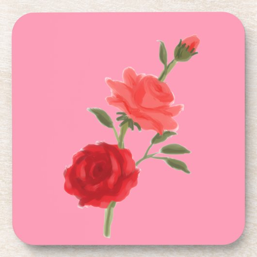 Pink rose getränkeuntersetzer (Vorderseite)