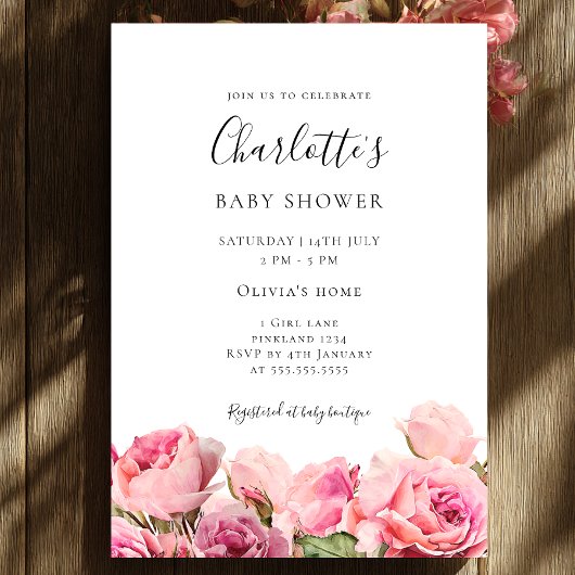 Pink Rose Girl Baby Shower Invitation Einladung