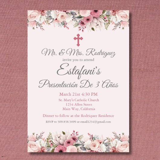Pink Rose Girl Presentación De 3 Años Einladung