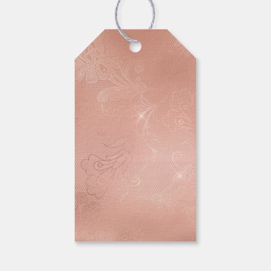 Pink Rose Glam Lace Wedding Geschenkanhänger (Rückseite)