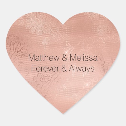 Pink Rose Glam Lace Wedding Herz-Aufkleber (Vorderseite)