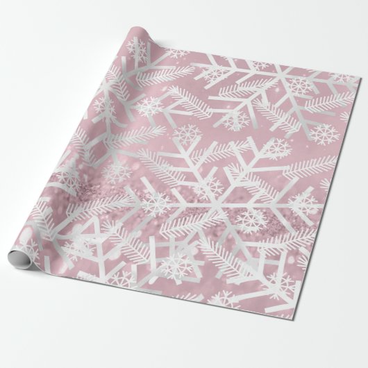 Pink Rose Glitzer Weihnachtsfeiertage Schneeflocke Geschenkpapier (Ungerollt)