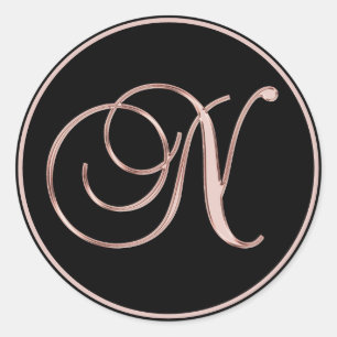 PINK ROSE Gold Black Wedding Letter Monogram Siege Runder Aufkleber