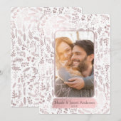 Pink Rose Gold Botanical Modern Glam Holiday Foto Feiertagskarte (Vorne/Hinten)