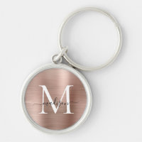 Pink Rose Gold Brushed Metal Monogram Girly Script