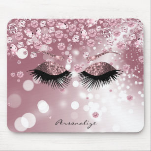 Pink Rose Gold Diamond and Rose Gold Glitter Eyes Mousepad