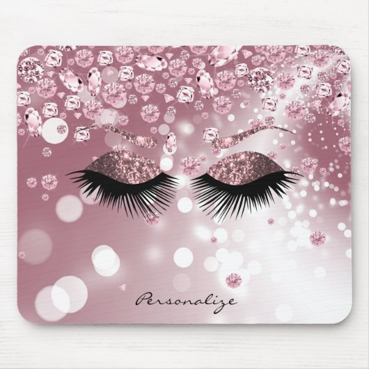 Pink Rose Gold Diamond and Rose Gold Glitter Eyes Mousepad (Vorne)