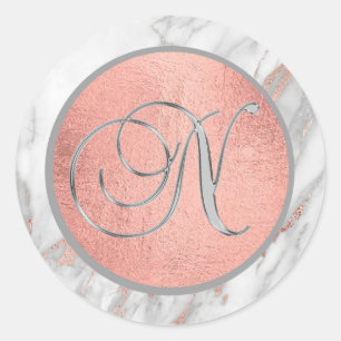 PINK ROSE Gold FOIL Marmor Monogram LETTER 'N' Runder Aufkleber