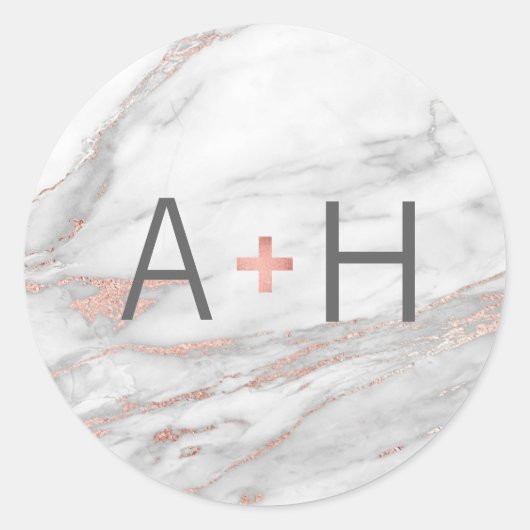 PINK ROSE Gold FOIL Marmor Wedding Monogram Siegel Runder Aufkleber (Vorderseite)