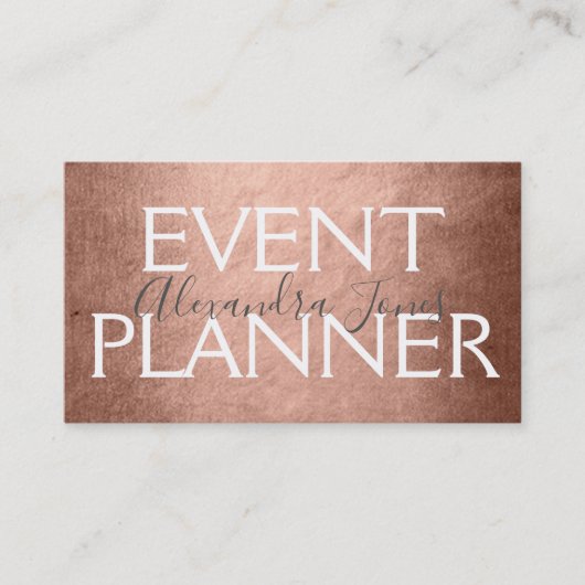 Pink & Rose Gold Foil Metal Event Planner Visitenkarte (Vorderseite)