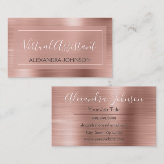 Pink & Rose Gold Foil Virtual Assistant Visitenkarte (Vorne/Hinten)