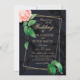 Pink rose & gold frame floral Wedding Invitation Einladung