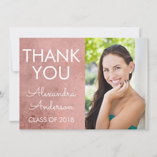 Pink Rose Gold Girl Abschluss Vielen Dank Ankündigung (Vorderseite)