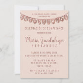 Pink Rose Gold Glitter Banner Español Quinceañera Einladung (Vorderseite)