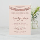 Pink Rose Gold Glitter Banner Español Quinceañera Einladung (Stehend Vorderseite)