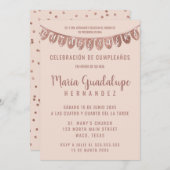 Pink Rose Gold Glitter Banner Español Quinceañera Einladung (Vorne/Hinten)