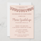 Pink Rose Gold Glitter Banner Español Quinceañera Magneteinladung (Vorderseite)