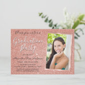 Pink Rose Gold Glitzer Graduation Party - Foto Einladung (Stehend Vorderseite)