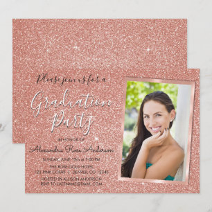 Pink Rose Gold Glitzer Graduation Party - Foto Einladung