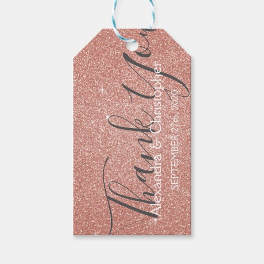Pink Rose Gold Glitzer und Sparkle Vielen Dank Geschenkanhänger (Vorderseite)