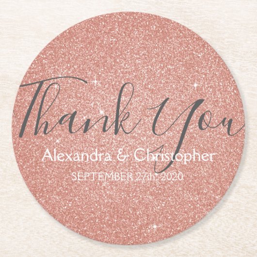 Pink Rose Gold Glitzer und Sparkle Vielen Dank Runder Pappuntersetzer (Vorderseite)