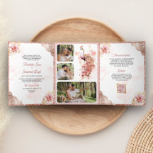 Pink Rose Gold Lace Floral Indian Peacock Wedding