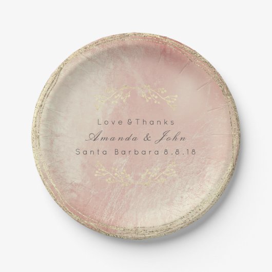 Pink Rose Gold Metallic Blumenkraut Wedding Glas Pappteller (Vorderseite)