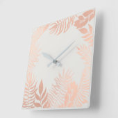 Pink Rose Gold Metallic Grey Palm Botanical Pastel Quadratische Wanduhr (Winkel)